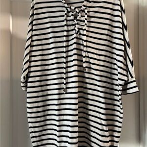 Navy and White Striped Coverup with Sailor Collar and 3/4 Sleeves